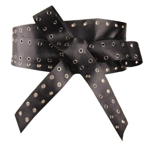 Womens runway fashion vintage rivet pu leather Cummerbunds female Dress coat Corsets Waistband Belts decoration wide belt R1215