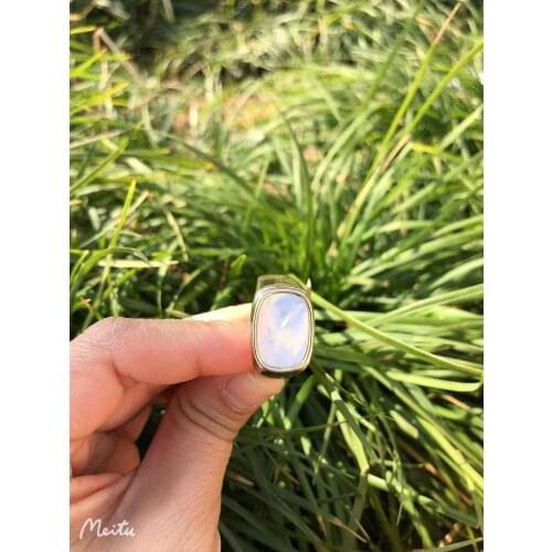 2021 New Personality Vintage Trendy Mother Shell Simple Geometric Square Brass Closed Ring For Women Girls Party Jewelry Gifts