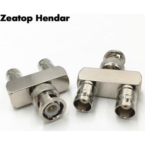 1Pcs Brass BNC Splitter Plug Q9 BNC 1 Male to 2 Dual Female Jack T Tee Type 3 Way RF Coaxial Connector