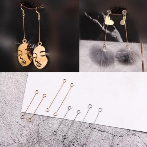 100pcs KC Gold Rhodium Double Eye Head Pins Connecting Rod Findings For Diy Pendant Earrings Ear Clip Jewelry Making Jewelry