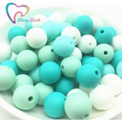 Teeny Teeth 50PCS Green Series Colors Combo Silicone Round Dia 12-15 MM Loose Beads,Silicone Combo Teething Round Loose Beads