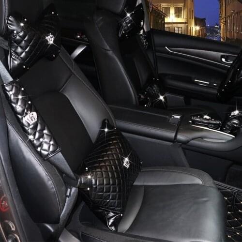 Pu Leather Pillow Covers Lumbar Crown Durable Black Car Accessories for Men Toyota Camry Honda Crv etc. Front Back Seat Cushions