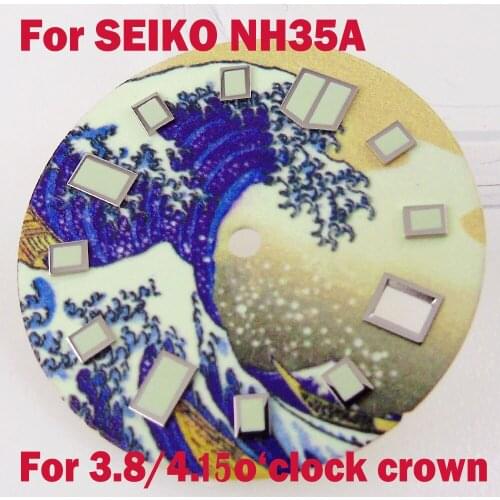 Super Lume 29mm Kanagawa Watch Dial Spare Parts For NH35/NH35A Movement Fit SKX007 Watch Case Date Window