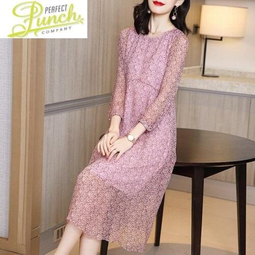 Floral 100% Women Summer Beach Dress Mulberry Silk Boho Party Ladies Dresses 2021 New Vestidos A20C7119AGF KJ5477