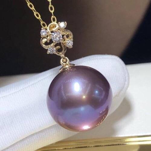 D316 Fine Jewelry Natural 12-13mm Fresh Water Purple Pearl Pendants Necklaces for Women Fine Gifts Classic Necklaces