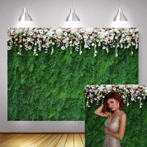 Green Grass Wall Photography Backdrop Wedding Bridal Shower Background for Photo Studio Pure Flowers Jungle Leaves Photoshoot