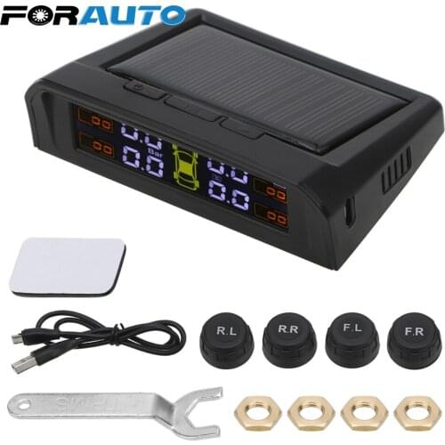FORAUTO TPMS Car Tire Pressure Alarm Monitor System HD Digital LCD Display USB/Solar Charging Tyre Pressure Temperature Warning