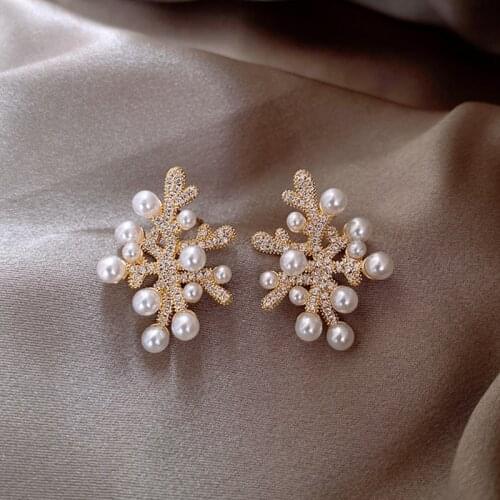 Personality Pearl Branches Stud Earrings 2021 New Korean Style Jewelry Creative Earings Wholesale