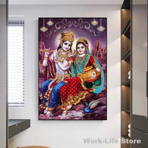 India Religion Lord Radha Krishna Canvas Painting Poster and Print Wall Art Pictures for Living Room Home Wall Decoration Cuadro