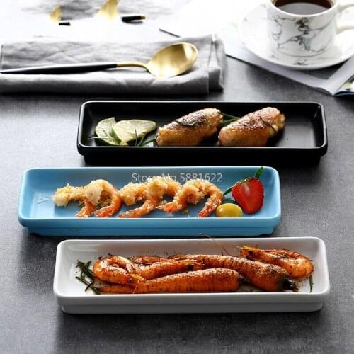 1 Pcs Ceramic Glaze Plate Nordic Style Rectangular Flat Black Western-style Food Snack Butter Plater Tableware for Patas