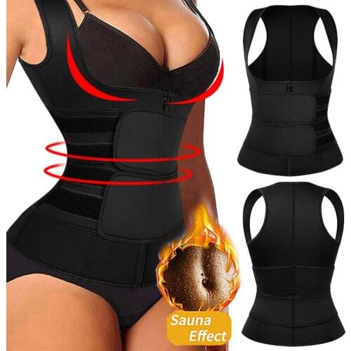 Women Waist Trainer Corset Zipper Vest Neoprene Body Shaper Waist Cincher Tank Top with Adjustable Straps Slimming Waist Shapers
