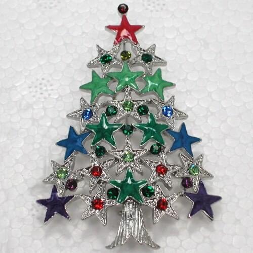 Colorful Enamel Rhinestone Christmas tree Pin brooches C550 E1