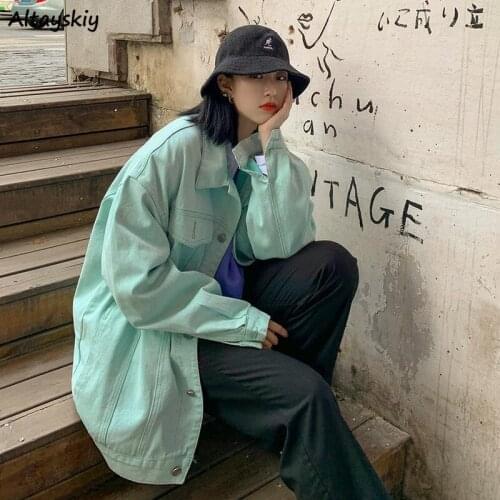 Jackets Women Spring Autumn Candy Colors Denim Clothing Vintage Streetwear Sweet Ladies Fashionable Long Sleeve Pockets Casual