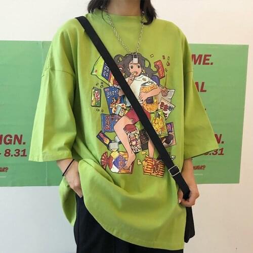 Summer American Street Cartoon Print Short-Sleeved t-Shirt Female 2021 New Loose Hip-Hop Vintage Half-Sleeved Female Top