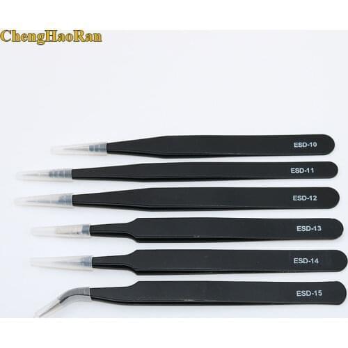 ChengHaoRan Metal Anti-Static Bending Straight Tip Tweezers Precision Welding Electronic ESD for Soldering Smd Tool Set