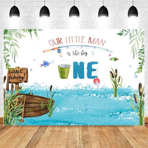 MOCSICKAGone Fishing Birthday Backdrop for Photography The Big One Boy Fish 1st Birthday Background Sea Grass Fishing Party