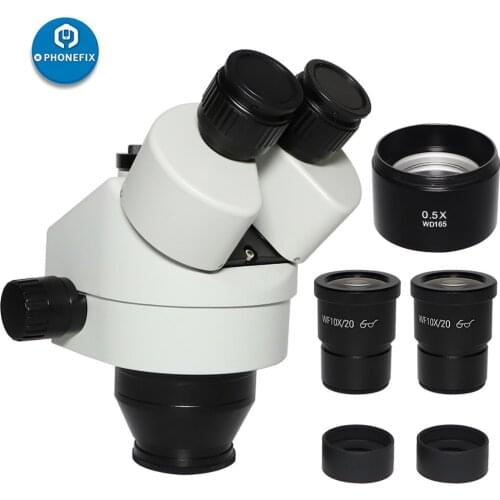 3.5X-90X 7X-45X Simul-Focal Trinocular Stereo Microscope Head Continuous Zoom WF10X/20MM Eyepiece 0.5X 2.0X Auxiliary Lens