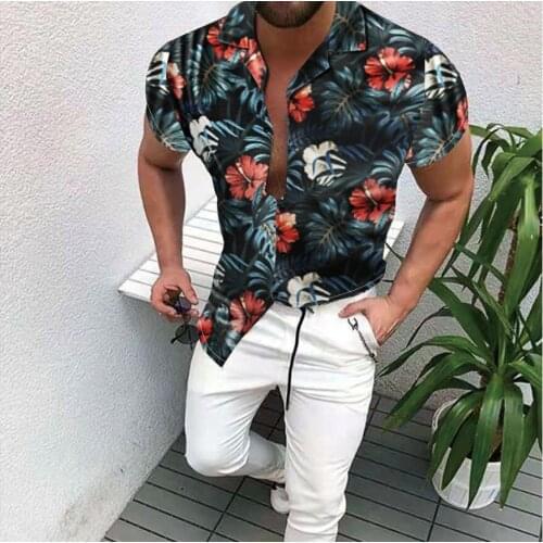 2021 New Fashion Casual Short Sleeve Shirt Slim Fit Male Social Business Formal Dress Shirt Hawaii Men Casual wear S-3XL