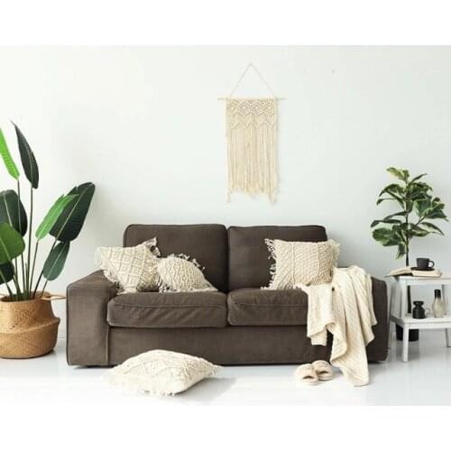 2021 New Cushion Covers 100% Cotton Linen Macrame Handwoven Thread Geometry Bohemia/Moroccan Style Pillowcase Home Decor 45*45cm