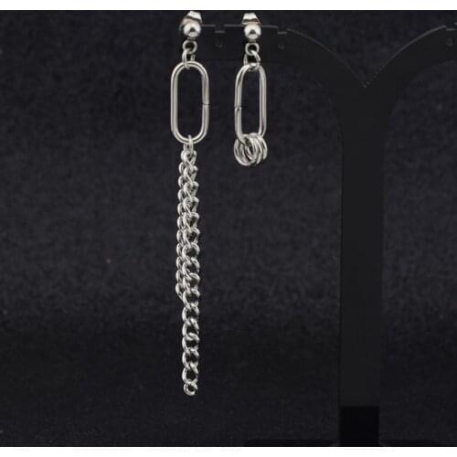 New Korean Girls KPOP Stainless Steel Stud Earring Asymmetry Geometry Ear Clip Grunge Punk Rock Titanium steel Drop Earring Gift