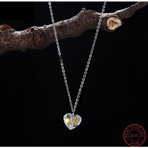 Colorful Crystals From Swarovski Heart Beads Pendant Necklace For Women Real S925 Silver Collares Lovers Valentines Day Gift