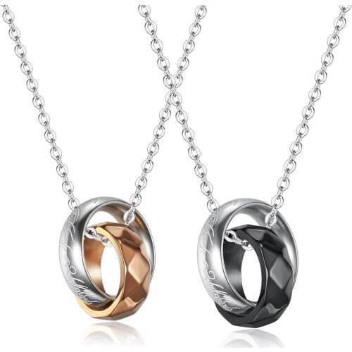 Couples Jewelry Black Rose Gold Necklaces Stainless Steel Round Pendants Drop Shipping