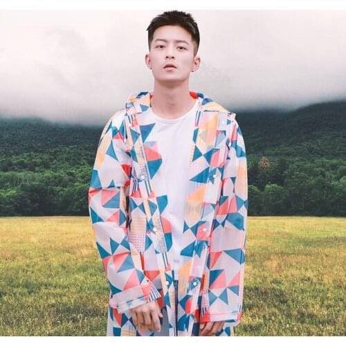 Women Men Outdoor Hiking Raincoat Long Siamese Printing Rain Coat with Hat EVA Thickened Adult Raincoat