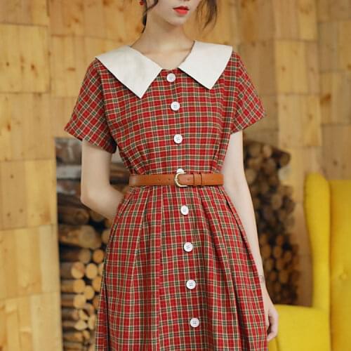 2019 new fashion womens dresses French retro high waist summer fresh red dress