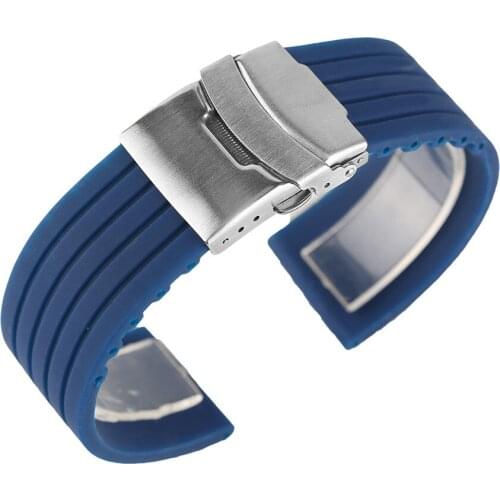 20/22/24mm Blue/Orange Silicone Rubber Men Watch Band Waterproof Folding Clasp with Safety Strap Watches Replacement Bracelet