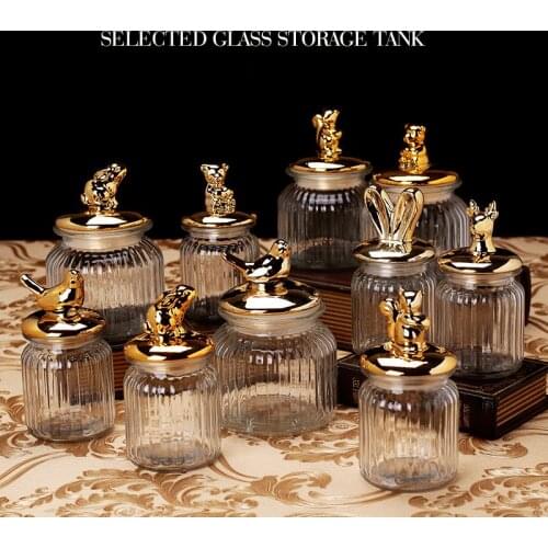 Glass Jars Sealed Cans with Cover Kitchen Food Storage Bottles Creative Spice Jars Candy Storage banks Tea Box Storage Can