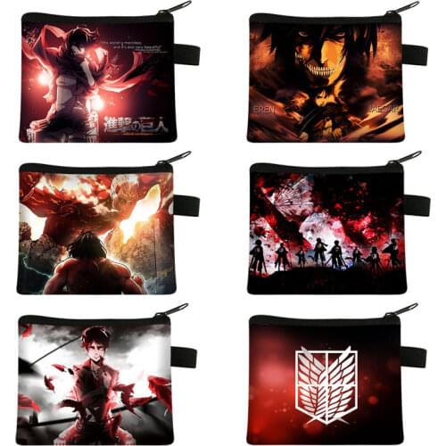 Japanese Anime Attack on Titan Coin Bag Casual Wallet Mikasa Ackerman Youngsters Wired headset Keys Mini Lipstick Bags Gift