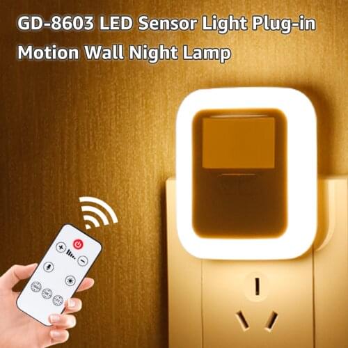 LED Plug-in Motion Sensor Light Wall Night Lamp Light with Brightness Lighting Time Adjustable for Living Room Stairs AC110-220V