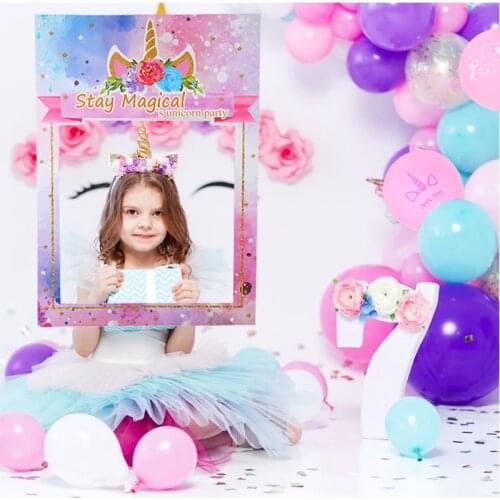 Unicorn Party Supplies Paper Photo Frame Unicorn Party Girl Kids Favors Photo Frame Props Unicornio baby shower