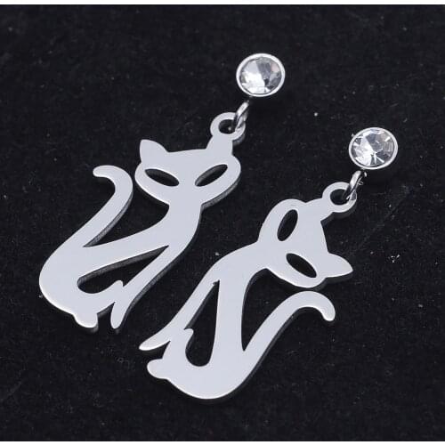 High Quality 100% Stainless Steel Fox Cat Charm Earring for Women Wedding Party Earrings Jewelry Gift