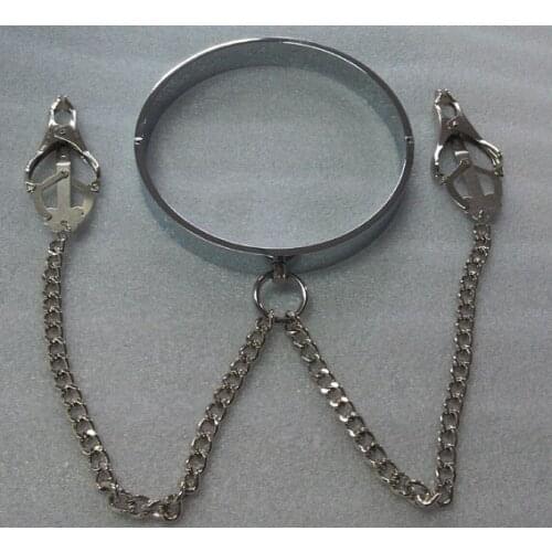 Top Quality Adult Games Male Cervical Collar with Nipple Clamp,Metal Collar+Breast Clip,Nipple Clip,Breast Clamp,Sex Toys