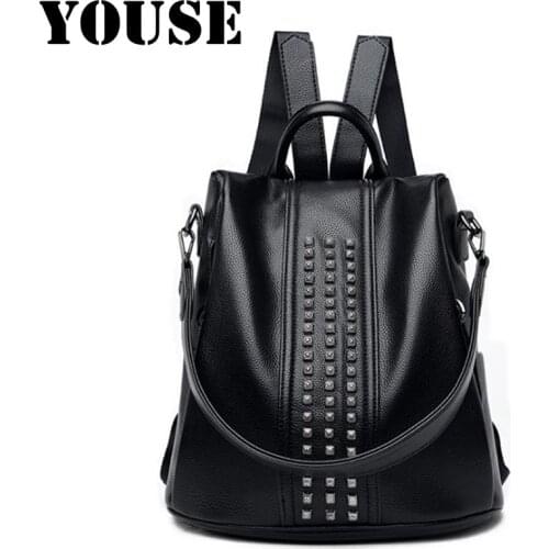 Youse Brand Rivet Backpacks Anti-theft Bags Multi-purpose One-shoulder Backpacks Soft Leather Womens Bags Fashion Womens Bags