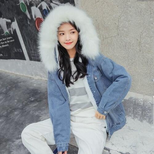 Winter Women Jacket Raccoon Fur Hooded Parka Women Warm Thick Denim Jacket Coat Womens Cotton Down Parka Coat