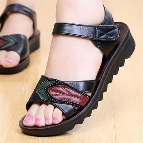 Women Sandals 2021 New Genuine Leather Women Summer Shoes Fashion Rhinestones Women Sandals Large Size 35-41