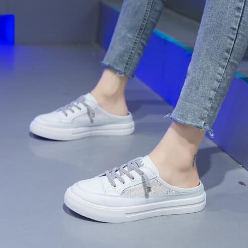 2021 Women Sandals Summer Shoes Flats Half Slippers Canvas Shoes Lace up Fashion Sneakers Shoes Woman Flats Sandals Size 35-40