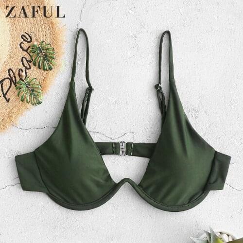 ZAFUL Solid Plunge Underwire Bikini Top Women Push Up Biquini Sexy Summer Padded Spaghetti Straps Female Swim Tops Beachwear