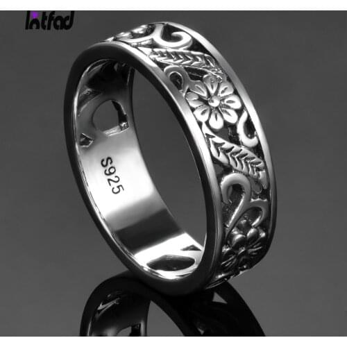 Vintage 925 Sterling Silver Rings for Women Flower Shaped Hollow Out Ring Fashion Fine Jewelry Gift Big Silver Rings