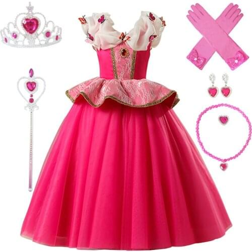 3-10Y Girl Aurora Princess Costume Kids Sleeping Beauty Cosplay Dress Christmas Dress Children Birthday Party Dress