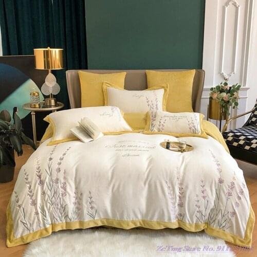 Winter Home Textile 1.8mBedding Set Small fresh lavender embroidery milk velvet duvet cover simple autumn winter thickening warm