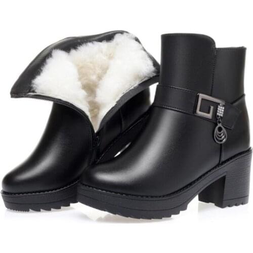 ZXRYXGS Top Cowhide Winter Fashion Boots Warm Cotton Shoes Inside Plush / Wool Warm Boots High Heels Plus Size 43 Womens Boots