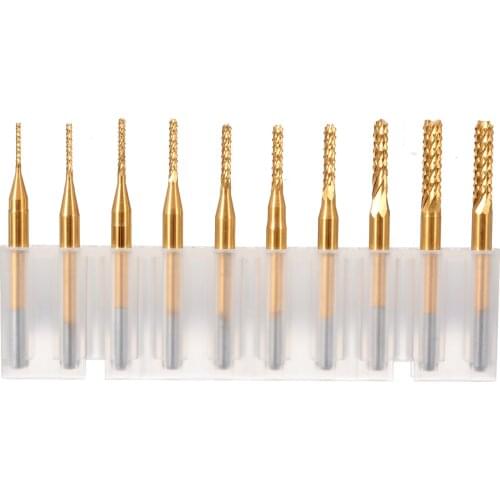 10pcs 1/8'' PCB Drill Bits CNC End Mill Tool Set Woodworking Engraving Cutter for Power Tools 0.8-3.175mm