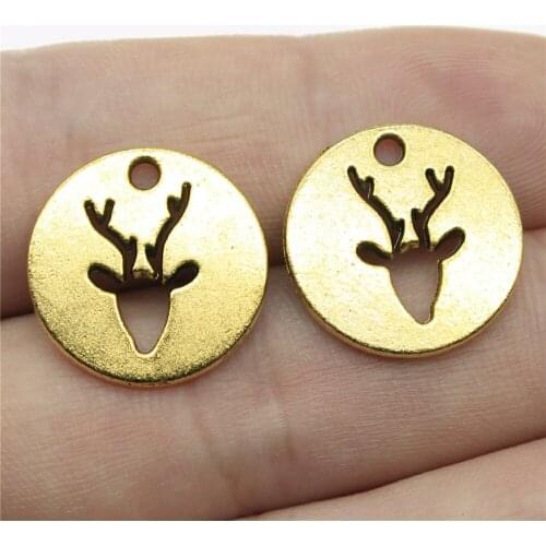 10Pcs 18mm Round Deer Tag Charms Hand Made Jewelry Accessories For Jewelry Making Antique Gold Color Alloy Charms