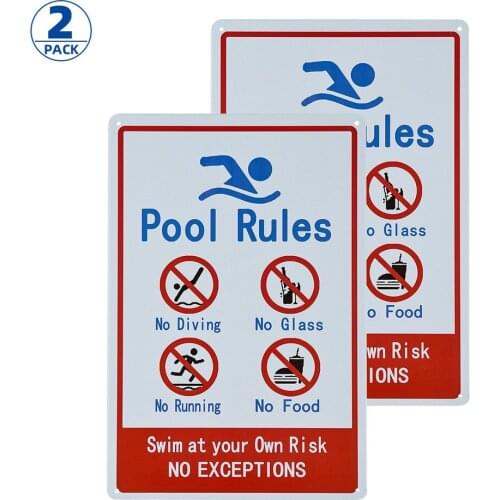 2-Pack Sign for Residential or Commercial Swimming Pools, General Commercial Pool Rule