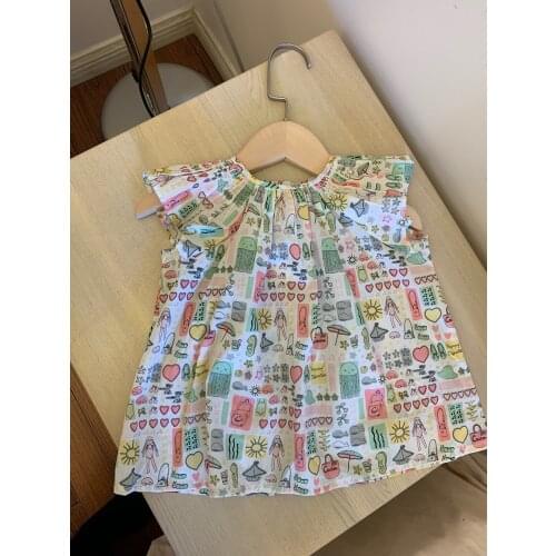 2021 Summer girls tops cotton soft Cherry print sleeveless t-shirt messy pattern floral blouse baby clothes