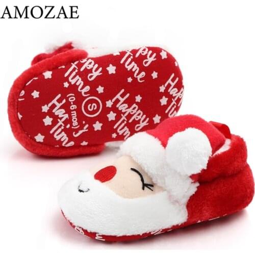 2021 Christmas Baby Shoes New Winter Baby Girls Boys Warm Baby Shoes Super Soft Sole Velvet Non-slip Newborn Toddler Shoes