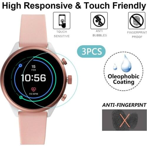 3PCS Clear Film Tempered Glass Screen Protector for Fossil Sport 41mm Smart Watch